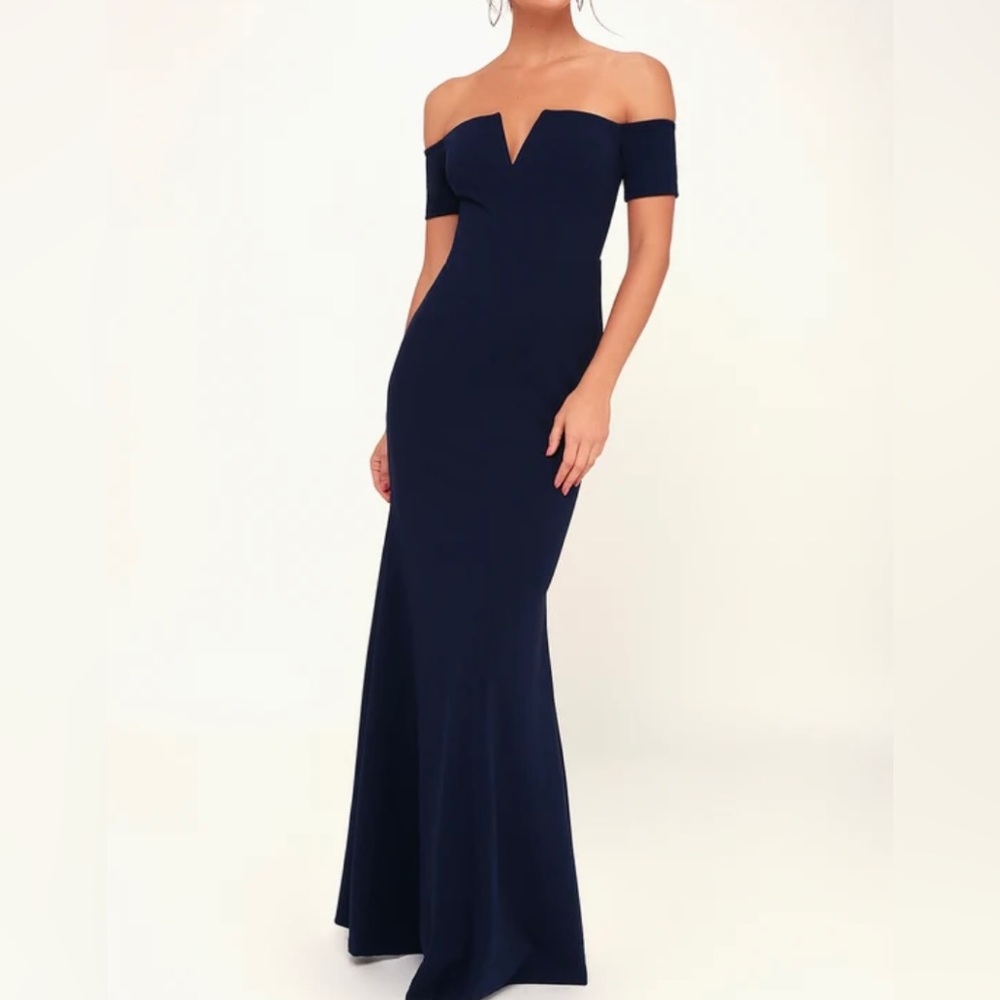 Lulus Lynne Navy Blue Off-the-shoulder Maxi Dress. Size Medium.
